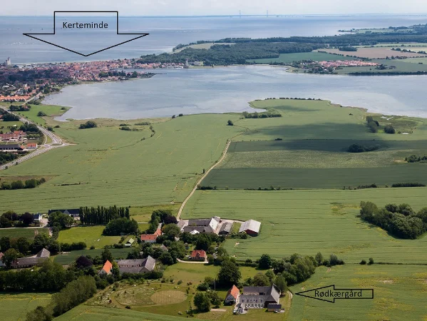 Rødkærgård B&B and Kerteminde seen from the air